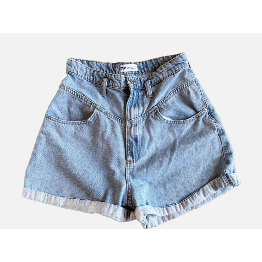 Zara Classic Light Wash‎ High-Waist Denim Shorts Cuffed Hem Size US 6
